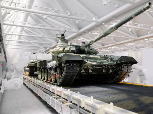 Military tank being manufactured